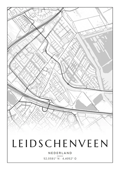 Poster van Den Haag, de wijk Leidschenveen, stadsposter in de stijl Zwart-wit