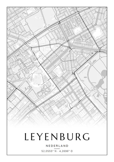 Poster van Den Haag, de wijk Leyenburg, stadsposter in de stijl Zwart-wit