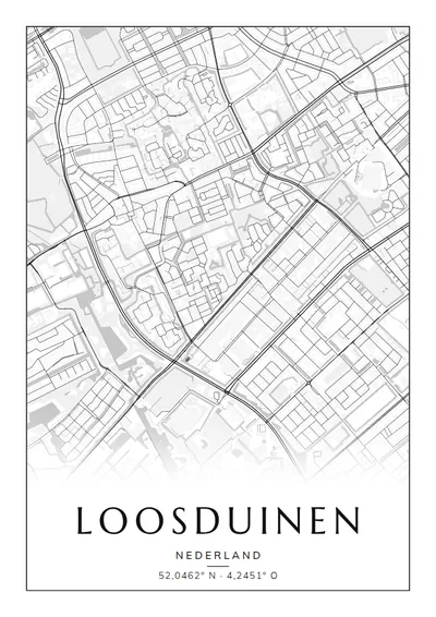 Poster van Den Haag, de wijk Loosduinen, stadsposter in de stijl Zwart-wit