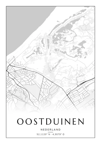 Poster van Den Haag, de wijk Oostduinen, stadsposter in de stijl Zwart-wit