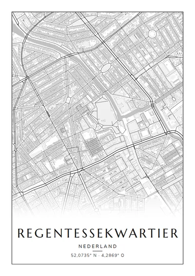 Poster van Den Haag, de wijk Regentessekwartier, stadsposter in de stijl Zwart-wit