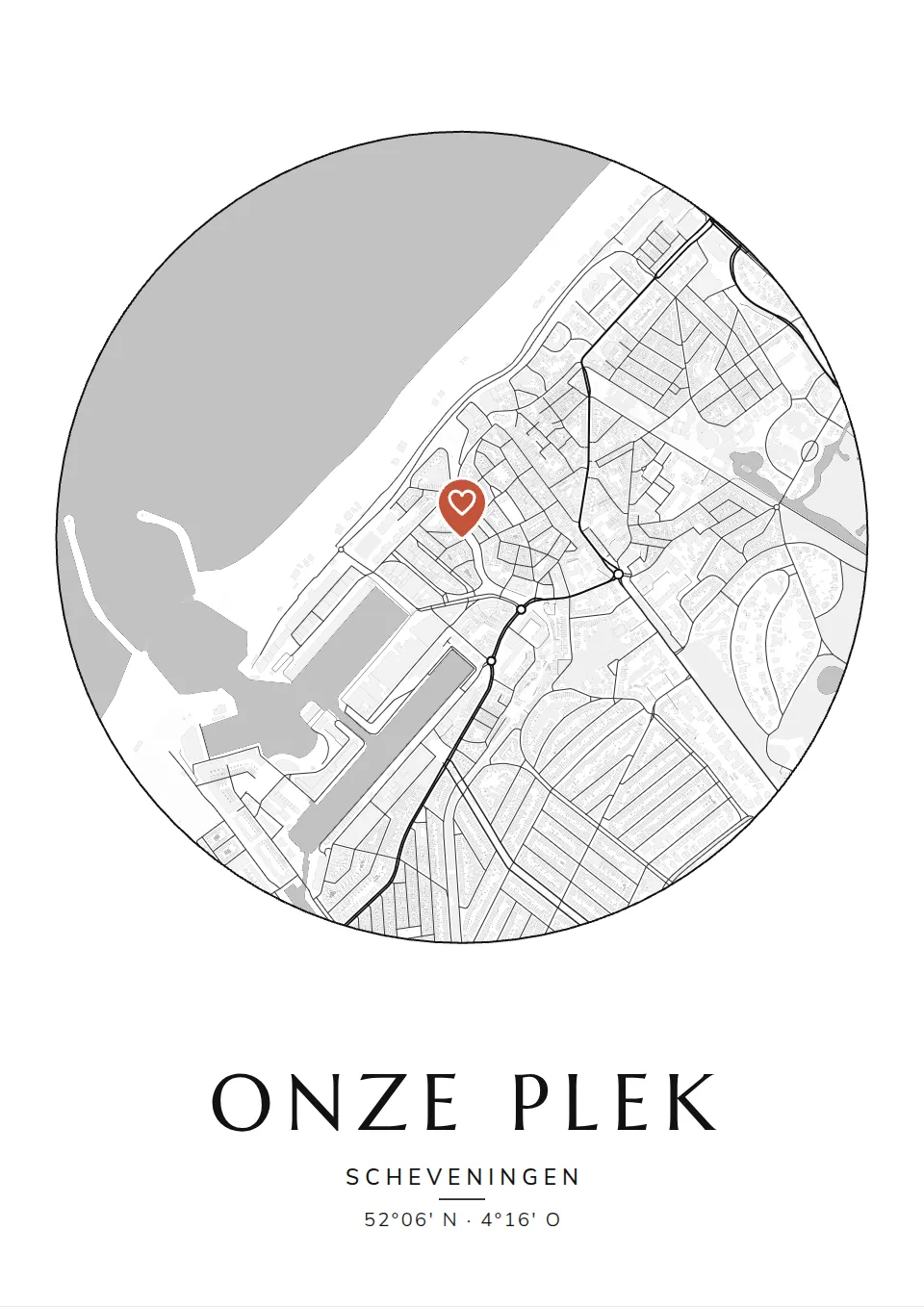 Poster van Den Haag, de wijk Scheveningen, stadsposter in de stijl Onze plek
