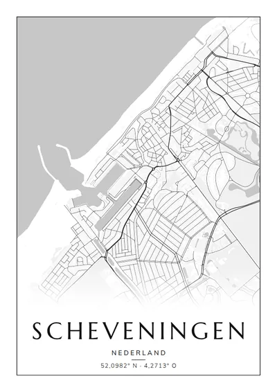 Poster van Den Haag, de wijk Scheveningen, stadsposter in de stijl Zwart-wit