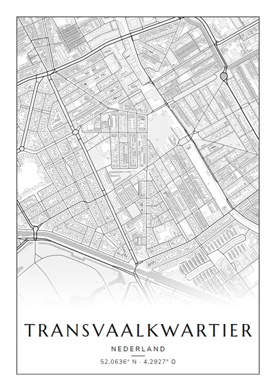 Poster van Den Haag, de wijk Transvaalkwartier, stadsposter in de stijl Zwart-wit