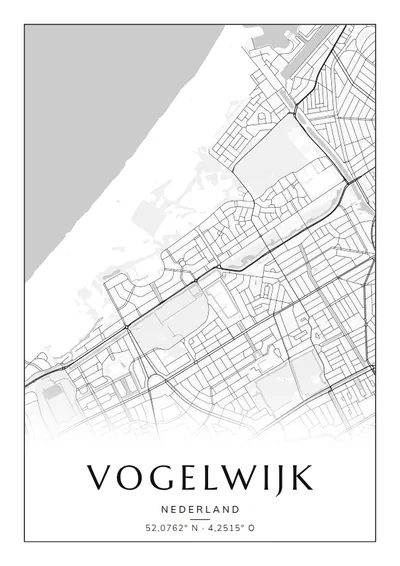 Poster van Den Haag, de wijk Vogelwijk, stadsposter in de stijl Zwart-wit