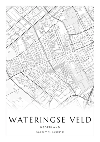 Poster van Den Haag, de wijk Wateringse Veld, stadsposter in de stijl Zwart-wit