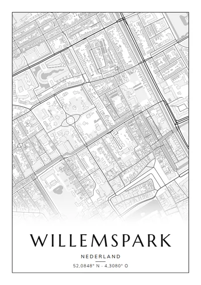 Poster van Den Haag, de wijk Willemspark, stadsposter in de stijl Zwart-wit