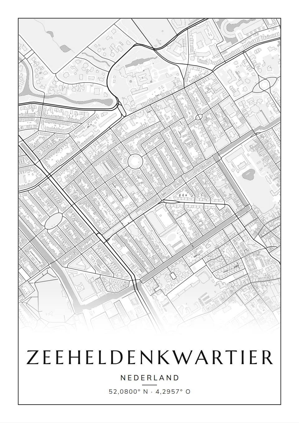 Poster van Den Haag, de wijk Zeeheldenkwartier, stadsposter in de stijl Klassiek