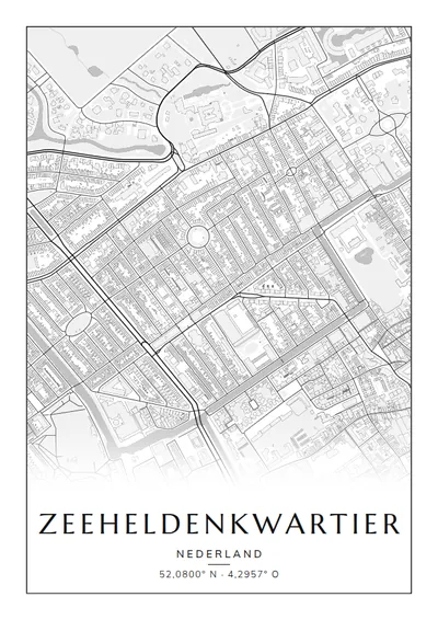 Poster van Den Haag, de wijk Zeeheldenkwartier, stadsposter in de stijl Zwart-wit