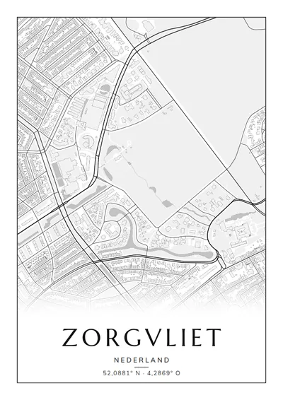 Poster van Den Haag, de wijk Zorgvliet, stadsposter in de stijl Zwart-wit