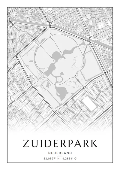 Poster van Den Haag, de wijk Zuiderpark, stadsposter in de stijl Zwart-wit