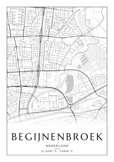 Poster van Eindhoven, de wijk Begijnenbroek, stadsposter in de stijl Zwart-wit