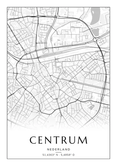 Poster van Eindhoven, de wijk Centrum, stadsposter in de stijl Zwart-wit