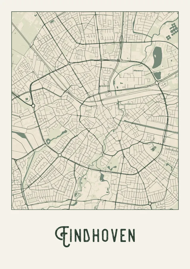 Poster van Eindhoven, de hele stad, stadsposter in de stijl Crème