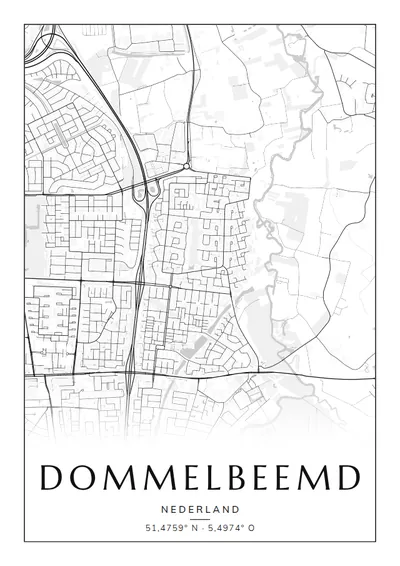 Poster van Eindhoven, de wijk Dommelbeemd, stadsposter in de stijl Zwart-wit