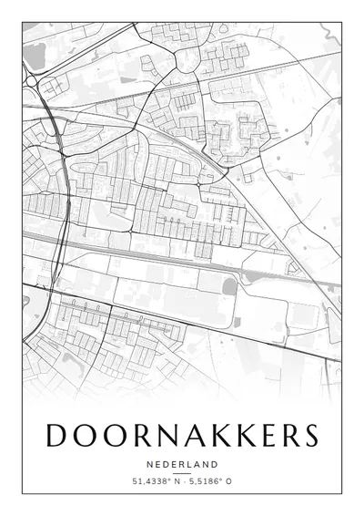Poster van Eindhoven, de wijk Doornakkers, stadsposter in de stijl Zwart-wit