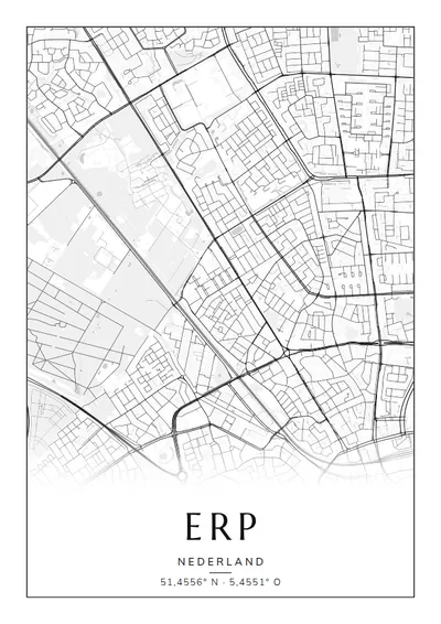 Poster van Eindhoven, de wijk Erp, stadsposter in de stijl Zwart-wit