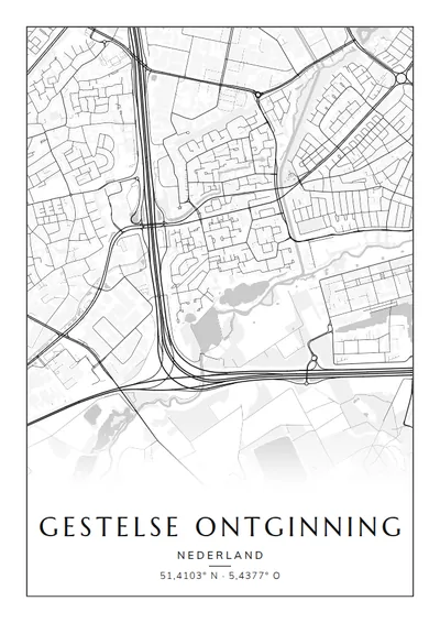 Poster van Eindhoven, de wijk Gestelse Ontginning, stadsposter in de stijl Zwart-wit