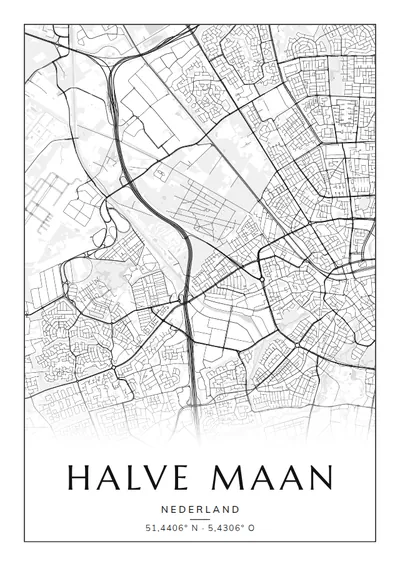 Poster van Eindhoven, de wijk Halve Maan, stadsposter in de stijl Zwart-wit