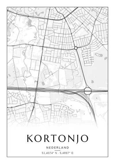 Poster van Eindhoven, de wijk Kortonjo, stadsposter in de stijl Zwart-wit