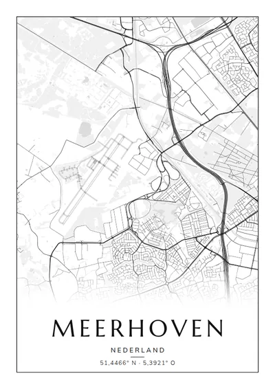 Poster van Eindhoven, de wijk Meerhoven, stadsposter in de stijl Zwart-wit