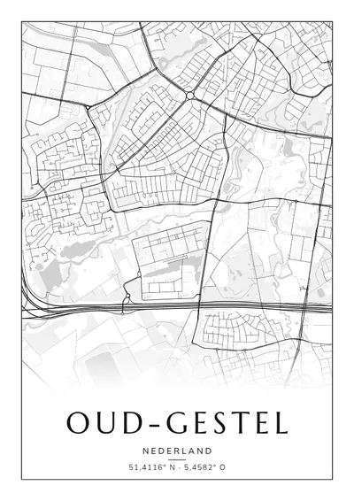 Poster van Eindhoven, de wijk Oud-Gestel, stadsposter in de stijl Zwart-wit