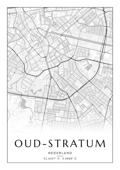Poster van Eindhoven, de wijk Oud-Stratum, stadsposter in de stijl Zwart-wit