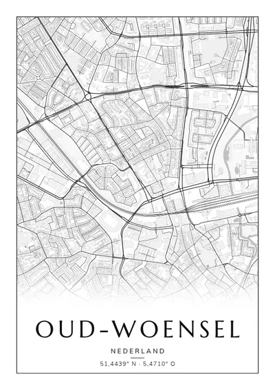 Poster van Eindhoven, de wijk Oud-Woensel, stadsposter in de stijl Zwart-wit
