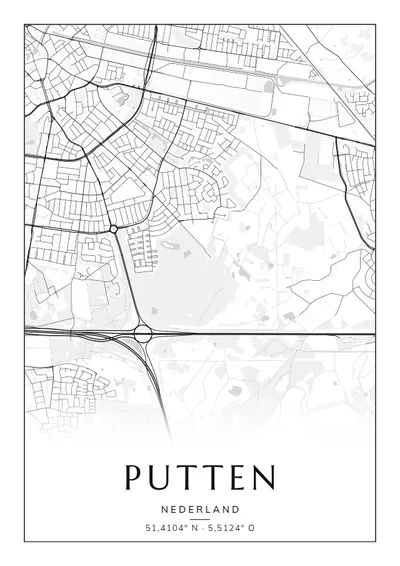 Poster van Eindhoven, de wijk Putten, stadsposter in de stijl Zwart-wit
