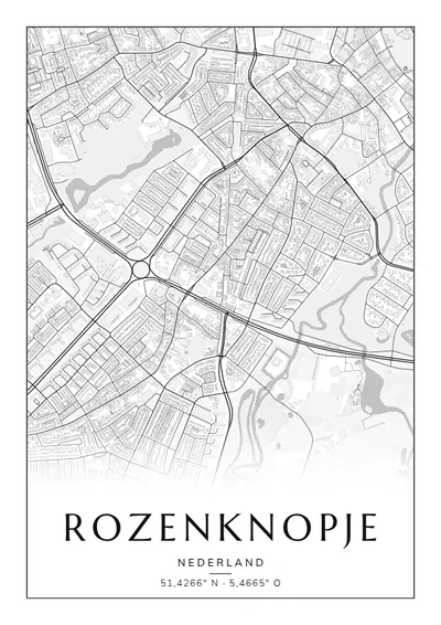 Poster van Eindhoven, de wijk Rozenknopje, stadsposter in de stijl Zwart-wit