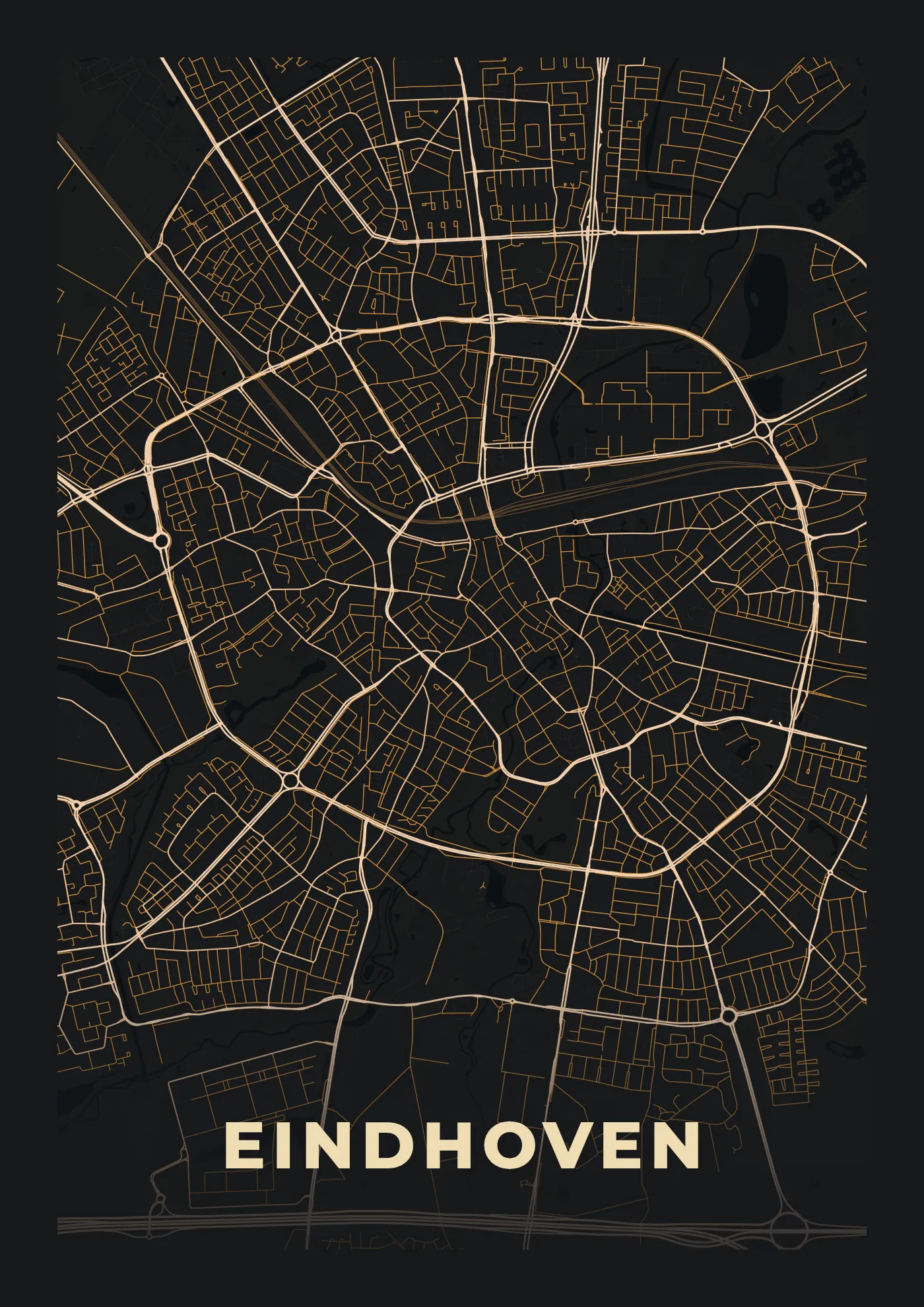 Poster van Eindhoven, de hele stad, stadsposter in de stijl Stad bij nacht