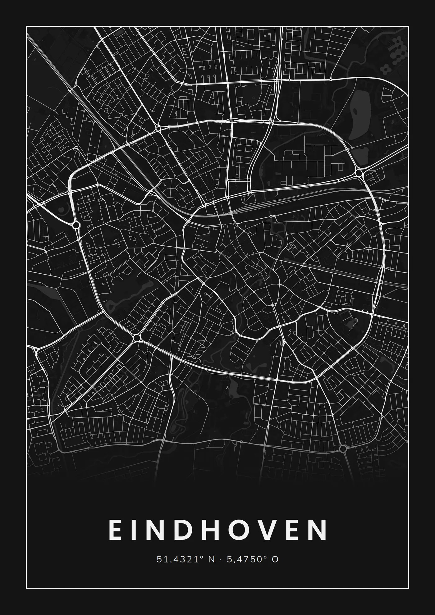 Poster van Eindhoven, de hele stad, stadsposter in de stijl Wit op zwart