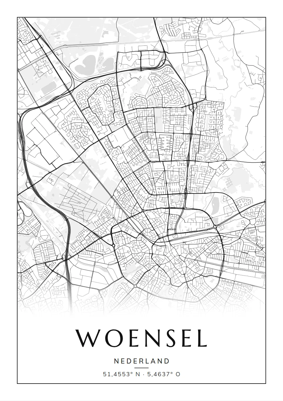 Poster van Eindhoven, de wijk Woensel, stadsposter in de stijl Klassiek