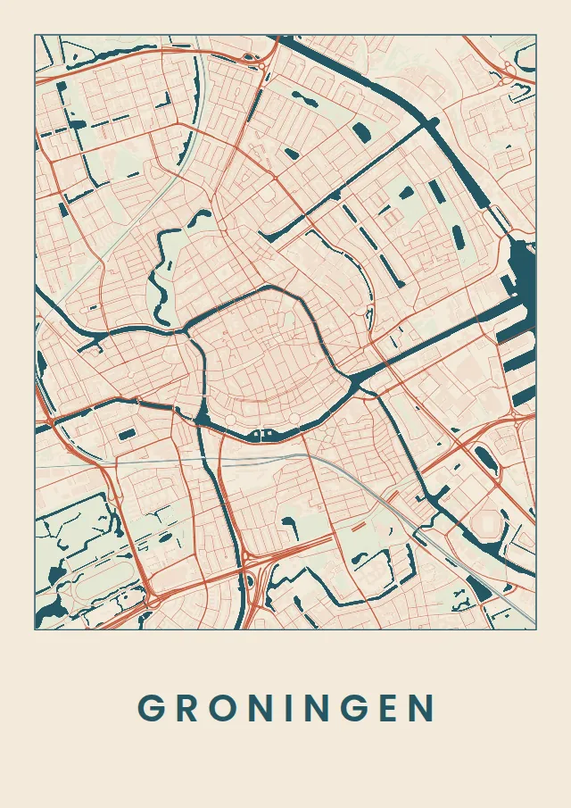 Poster van Groningen, de hele stad, stadsposter in de stijl Affiche