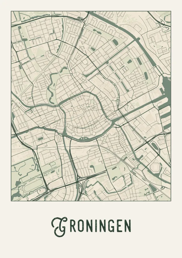 Poster van Groningen, de hele stad, stadsposter in de stijl Crème