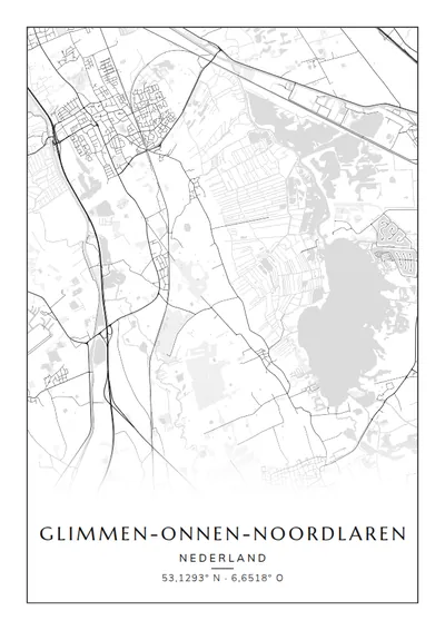 Poster van Groningen, de wijk Glimmen-Onnen-Noordlaren, stadsposter in de stijl Zwart-wit