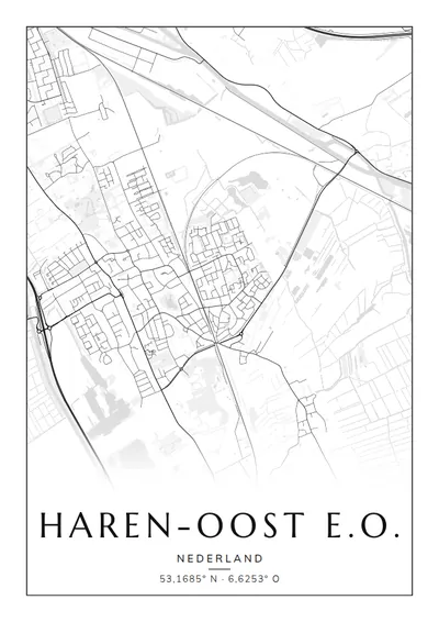Poster van Groningen, de wijk Haren-Oost e.o., stadsposter in de stijl Zwart-wit