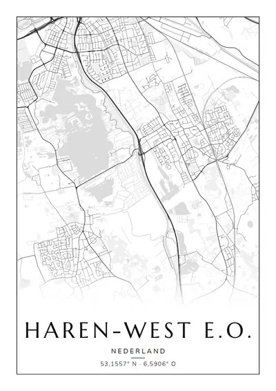 Poster van Groningen, de wijk Haren-West e.o., stadsposter in de stijl Zwart-wit