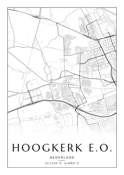 Poster van Groningen, de wijk Hoogkerk e.o., stadsposter in de stijl Zwart-wit