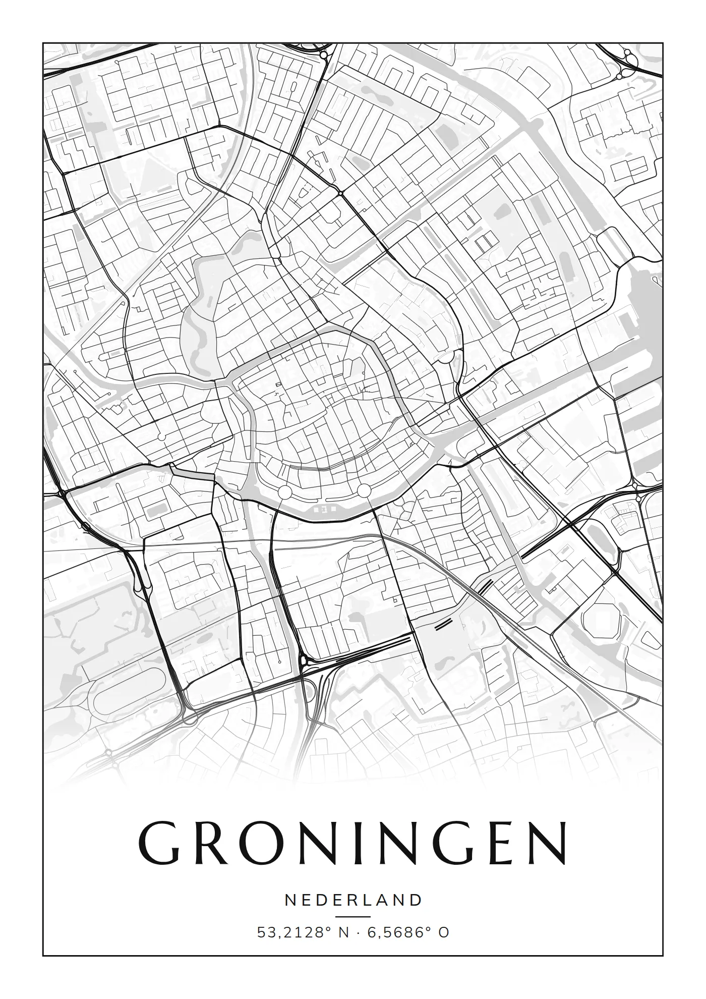 Poster van Groningen, de hele stad, stadsposter in de stijl Klassiek