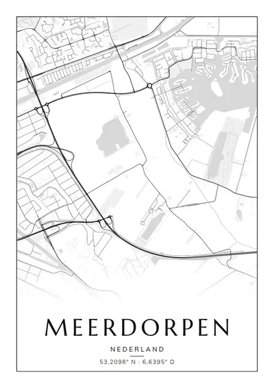 Poster van Groningen, de wijk Meerdorpen, stadsposter in de stijl Zwart-wit