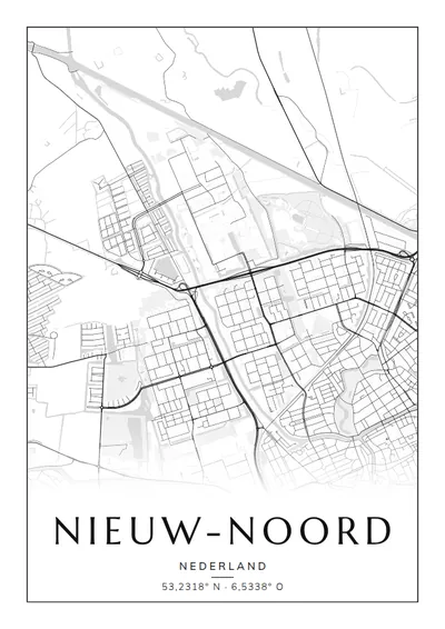 Poster van Groningen, de wijk Nieuw-Noord, stadsposter in de stijl Zwart-wit