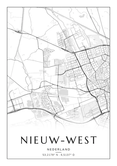 Poster van Groningen, de wijk Nieuw-West, stadsposter in de stijl Zwart-wit