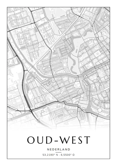 Poster van Groningen, de wijk Oud-West, stadsposter in de stijl Zwart-wit