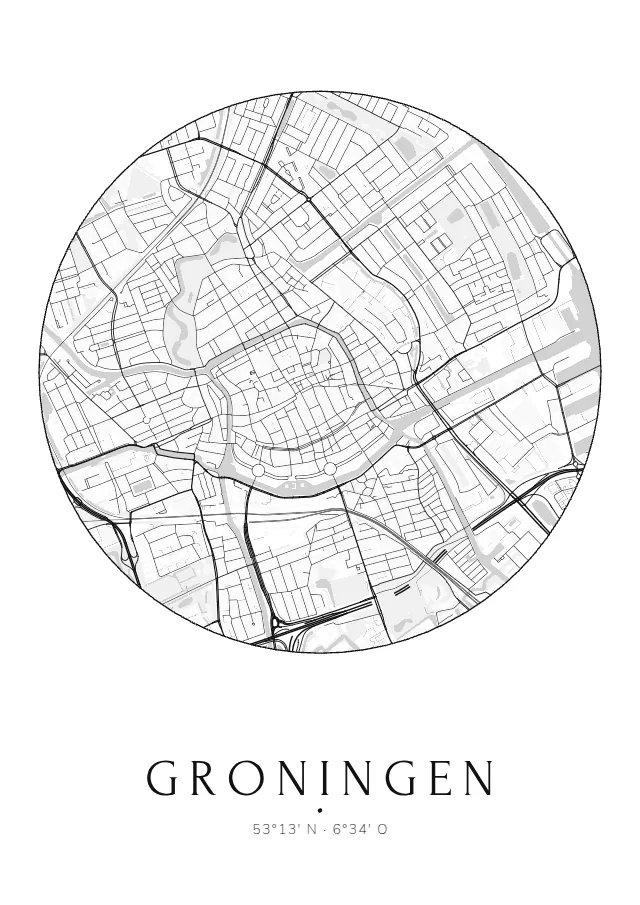 Poster van Groningen, de hele stad, stadsposter in de stijl Rond