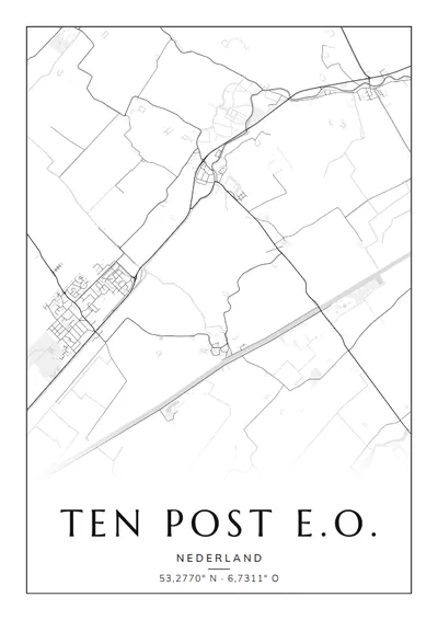 Poster van Groningen, de wijk Ten Post e.o., stadsposter in de stijl Zwart-wit