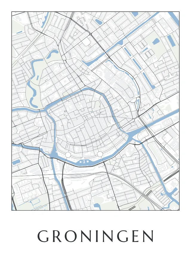 Poster van Groningen, de hele stad, stadsposter in de stijl Tot op het huis