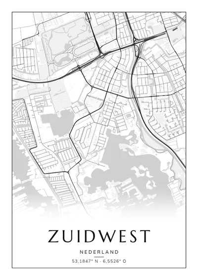 Poster van Groningen, de wijk Zuidwest, stadsposter in de stijl Zwart-wit