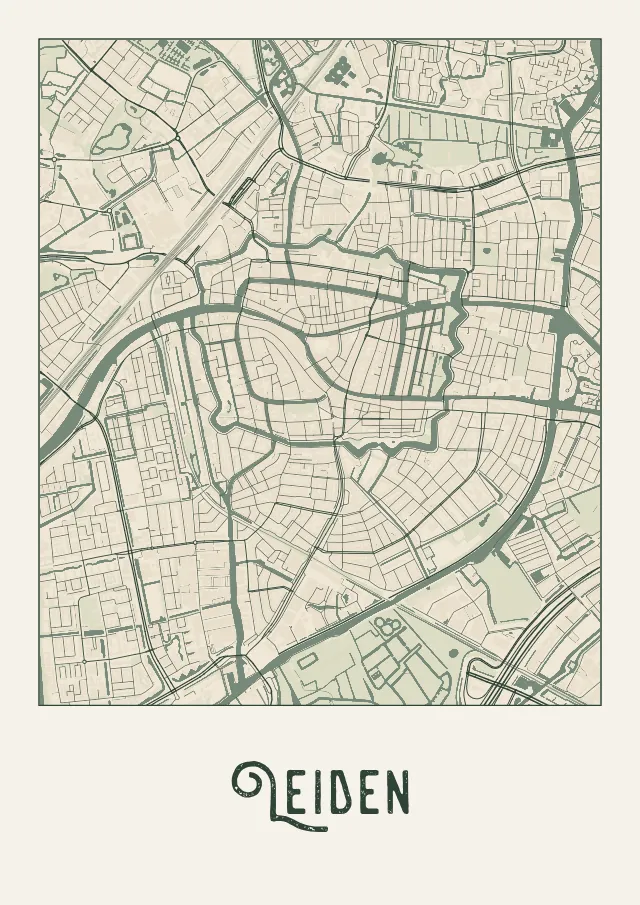 Poster van Leiden, de hele stad, stadsposter in de stijl Crème