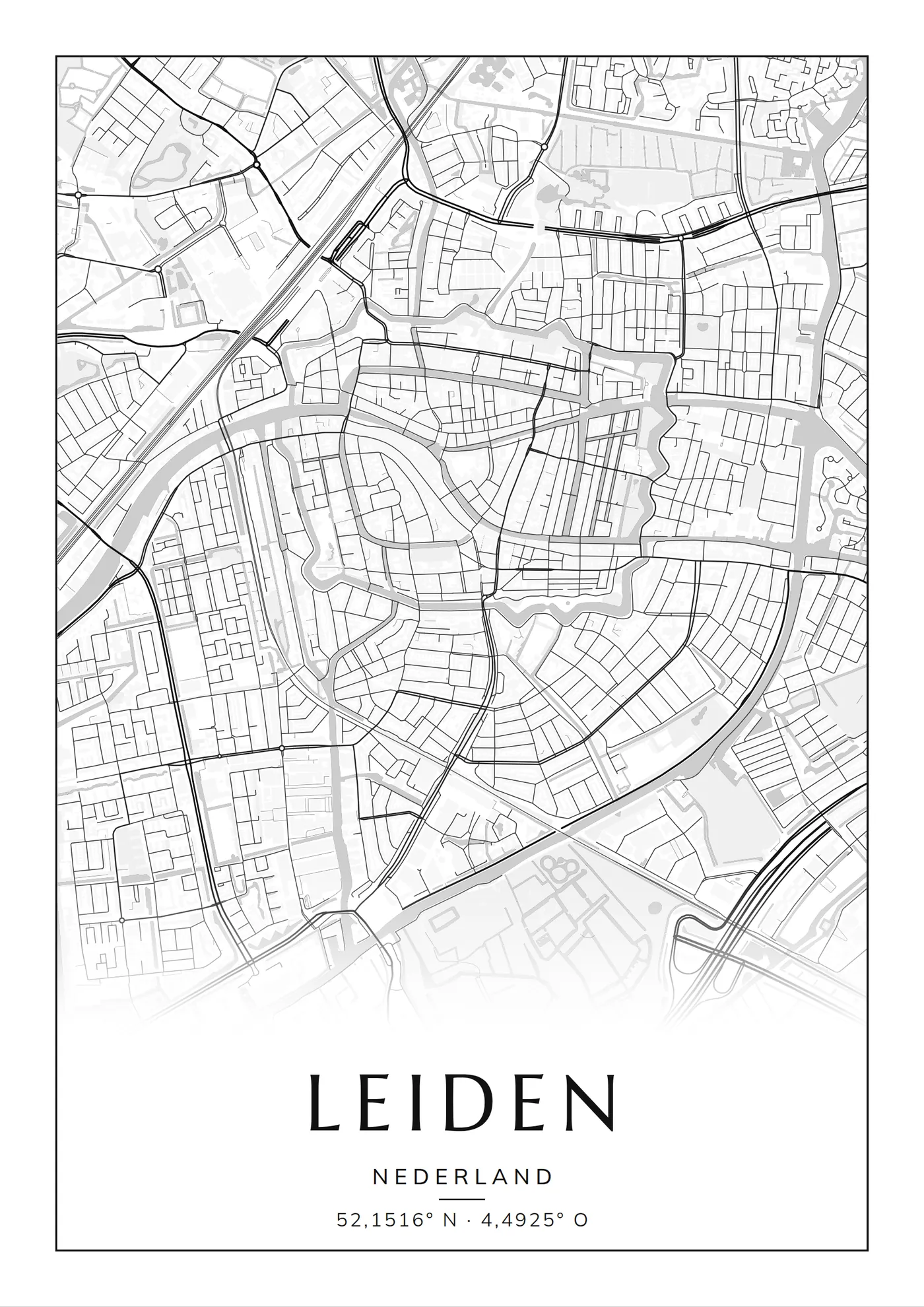 Poster van Leiden, de hele stad, stadsposter in de stijl Klassiek